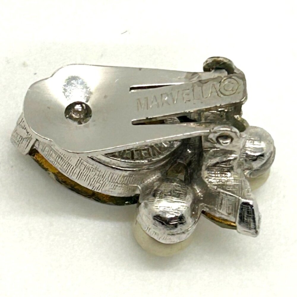 Marvella Vintage 1950s Pearl & Rhinestone Silver-Tone Clip-On Bridal Elegant - Picture 4 of 7